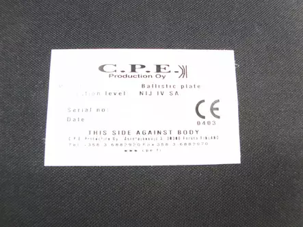 C.P.E. Ballistic Panel NIJ IV SA 2.6kg - Armor plates, accessories and panels - C00-103 - 2