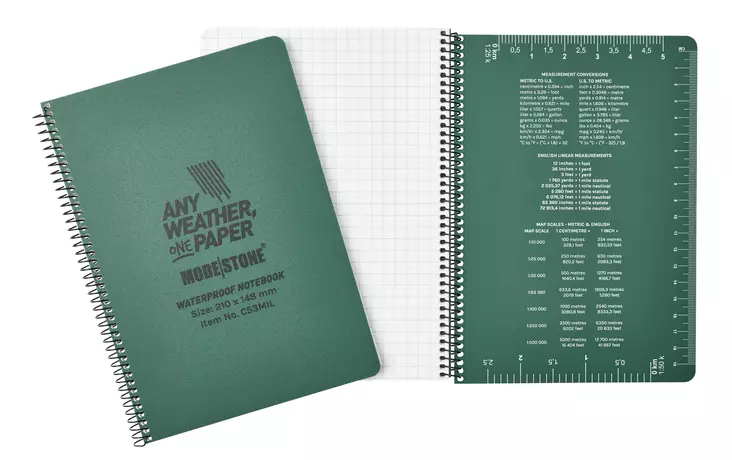 Modestone A5 Waterproof Notepad 210x148mm Green, 50 Sheets, 100 Pages - Note-taking and writing tools - C53MIL - 1